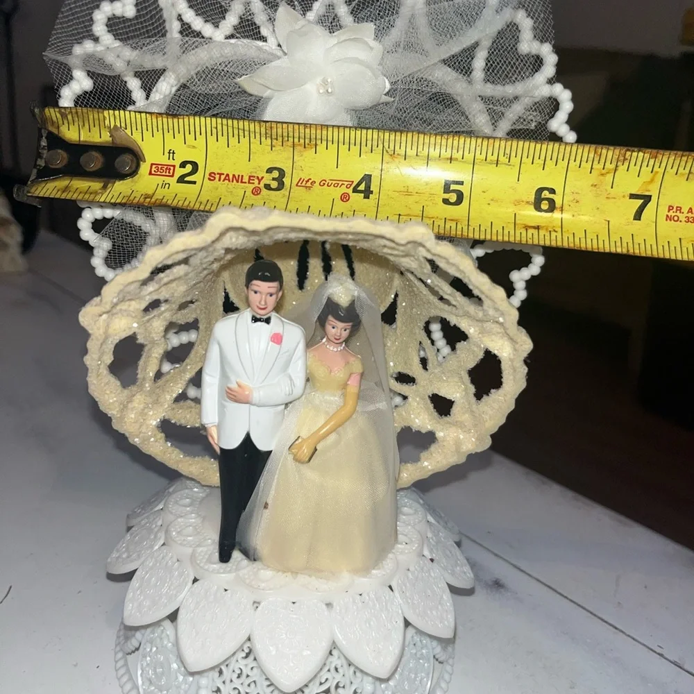 Vintage Elegant Wedding Cake Topper with Bride and Groom